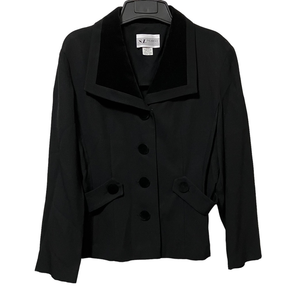 Vintage S.L. Fashions Velvet Trim Black Blazer